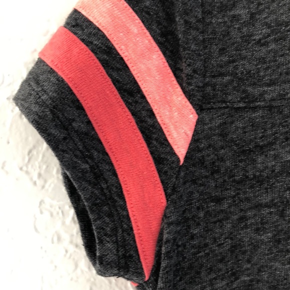 OLD NAVY black tee with coral arm stripes! - Picture 3 of 4